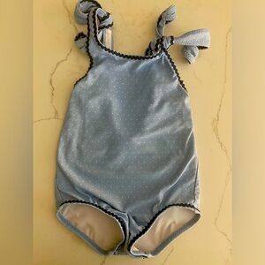 Minnow Swim Blue Polka Dot Tie-Knot Swimsuit sz 2T
